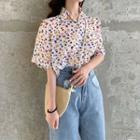 Short-sleeve Floral Print Chiffon Top Top - Floral - White - One Size