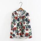 Long Sleeve Floral Print Open-front Blouse