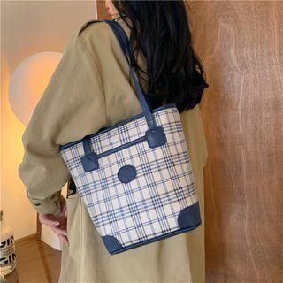 Plaid Tote Bag Plaid - Blue & White - One Size