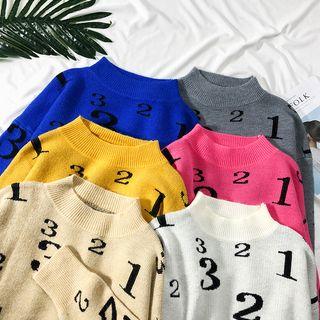 Alphabet Mock-neck Knit Sweater