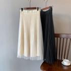 Mesh Midi A-line Pleated Knit Skirt