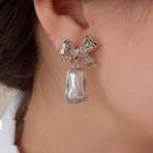 Bow Faux Pearl Alloy Dangle Earring 1 Pair - Silver - One Size