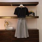 Crew-neck Short-sleeve T-shirt / Houndstooth A-line Skirt / Set