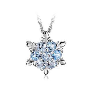 925 Sterling Silver Snowflake Pendant With Blue Austrian Element Crystal And Necklace