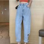 Short-sleeve Striped Knit Top / Harem Jeans