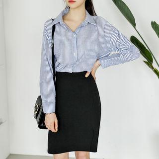 Dip-back Stripe Seersucker Shirt