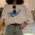 3/4-sleeve Printed Whale T-shirt