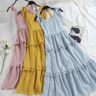 Bow-strap High-waist Suspender Skirt