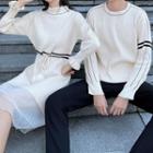 Couple Matching Striped Sweater / Long-sleeve Mock Two-piece Shift Dress