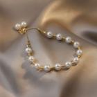 Faux Pearl Alloy Bracelet Ndyz649 - Gold & White - One Size