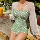 Long-sleeve Panel Dotted Swimsuit