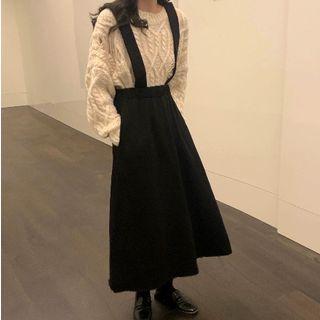 Striped Long-sleeve T-shirt / Maxi Suspender Skirt