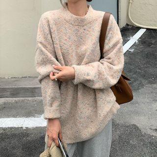 Plain Sweater / Leopard Print Wide Leg Pants
