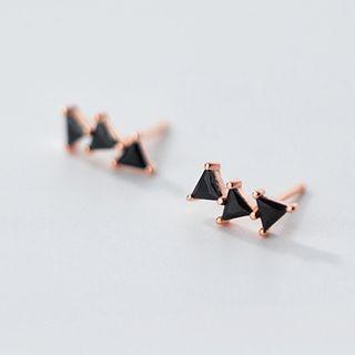 Triangle Stud Earring S925 - 1 Pr - Black - One Size