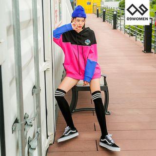 Hooded Color-block Pullover Black - One Size