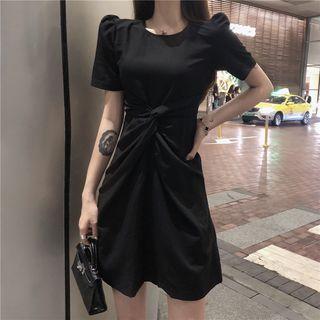 Short-sleeve Knotted A-line Mini Dress