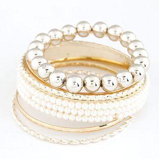Rhinestone & Faux-pearl Layered Bracelet