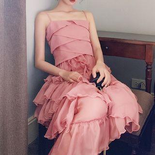 Spaghetti Strap Chiffon A-line Midi Tiered Dress