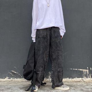 Washed Panel Wide-leg Jeans
