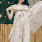 Short-sleeve Tie-front Floral Lace Midi A-line Dress