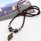 Genuine Leather Pendant Necklace Coffee - One Size