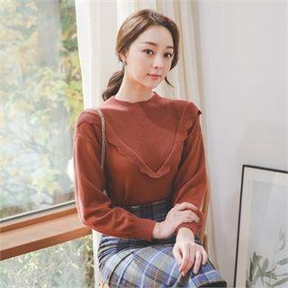 Crew-neck Frill-trim Knit Top