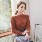 Crew-neck Frill-trim Knit Top