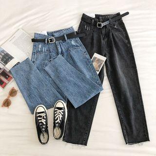 Frayed Asymmetric High-waist Harem Pants With Belt