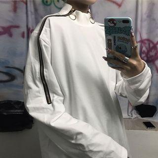 Zip Mock-neck Long-sleeve T-shirt