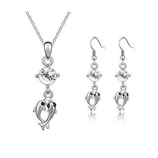 Set: Rhinestone Fish Pendant Necklace + Dangle Earring