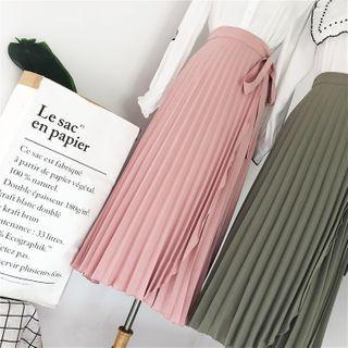 Pleated Midi A-line Wrap Skirt