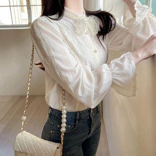 Tie Mock-neck Lace-trim Blouse
