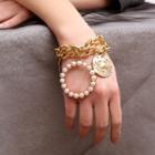 Faux Pearl Embossed Crab Disc Alloy Bracelet