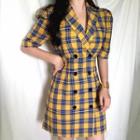 Double-breasted Gingham Lapel Dress