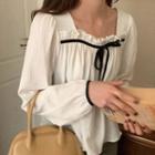 Long-sleeve Frill Trim Tie-front Blouse