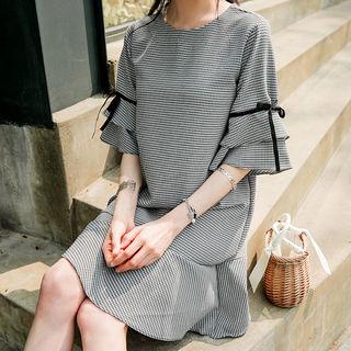 Beribboned Ruffled Plaid Dress