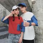 Denim Panel Elbow Sleeve T-shirt