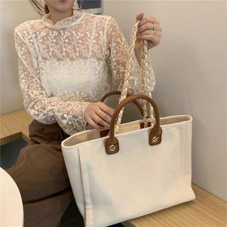 Contrast Top Handle Canvas Tote Bag