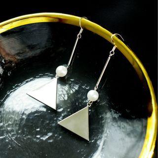 Faux Pearl Triangle Sterling Silver Dangle Earring