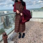 Crewneck Long Sleeve Top / Plaid Pinafore Dress