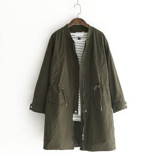 Drawstring-waist Zip Trench Coat