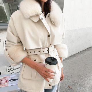 Faux-fur Panel Belted Field Jacket