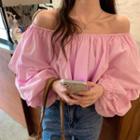 Long-sleeve Off-shoulder Ruffle Top Pink - One Size