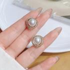 Faux Pearl Rhinestone Alloy Earring 01 - 1 Pair - Gold & White - One Size