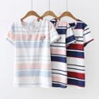 Flamingo Embroidered Stripe Short-sleeve T-shirt