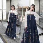 Printed Two-tone Maxi Haufu Dress