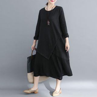 Plain Long Sleeve Panel Asymmetric Dress
