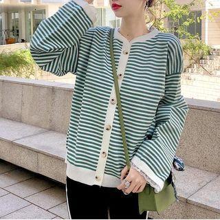 Lace Trim Striped Knit Cardigan