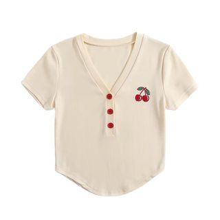 Cherry Embroidered Cropped T-shirt
