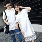Couple Matching Short-sleeve T-shirt / Lace Panel Dress